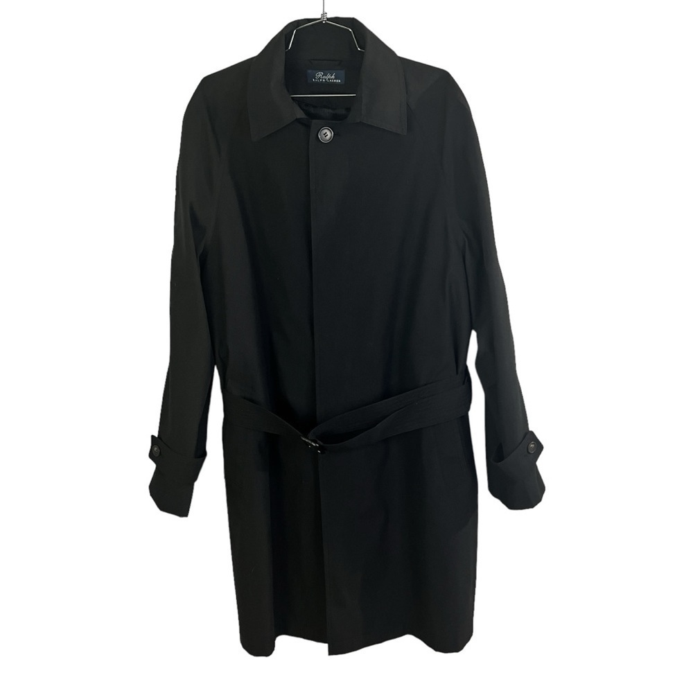 RALPH LAUREN BLACK TRENCH COAT SINGLE BREAST HIDDEN BUTTON BELTED COAT MEN  40R